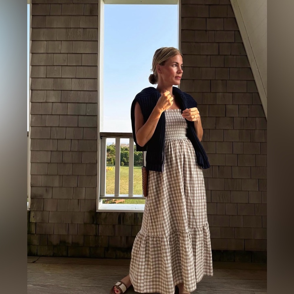 Marea by Liz joy sasco Navy blue Gingham Square-Neck Maxi Dress - Picture 2 of 6